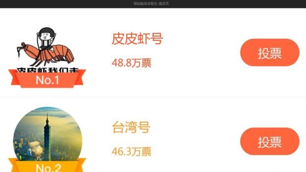 在大陆网民发起的《我给航母来取名》网络投票中，此文截稿时“皮皮虾号”的得票超过了“台湾号”。