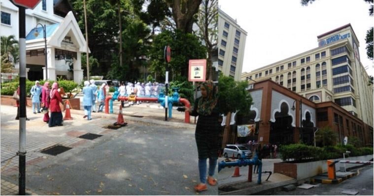 护理系学生遭疏散出外,但医院护理人员仍在医院內照顾患者与待命。